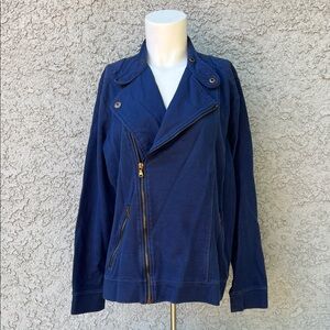 Ralph Lauren Women's Navy Blue Moto Jacket Coat Zippered Cotton Casual
